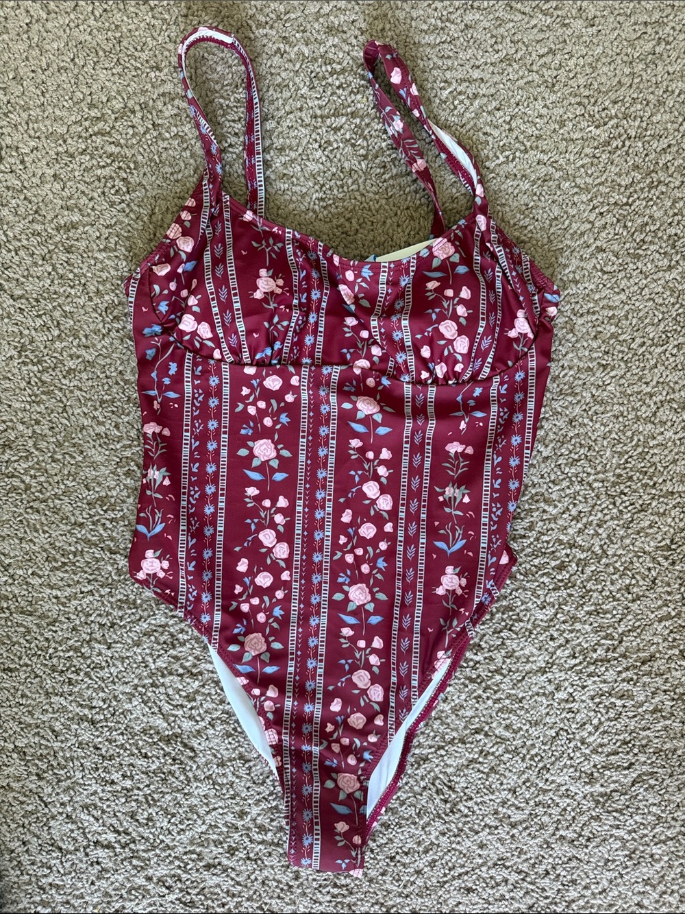 Cider Burgundy Floral-Stripe One-Piece